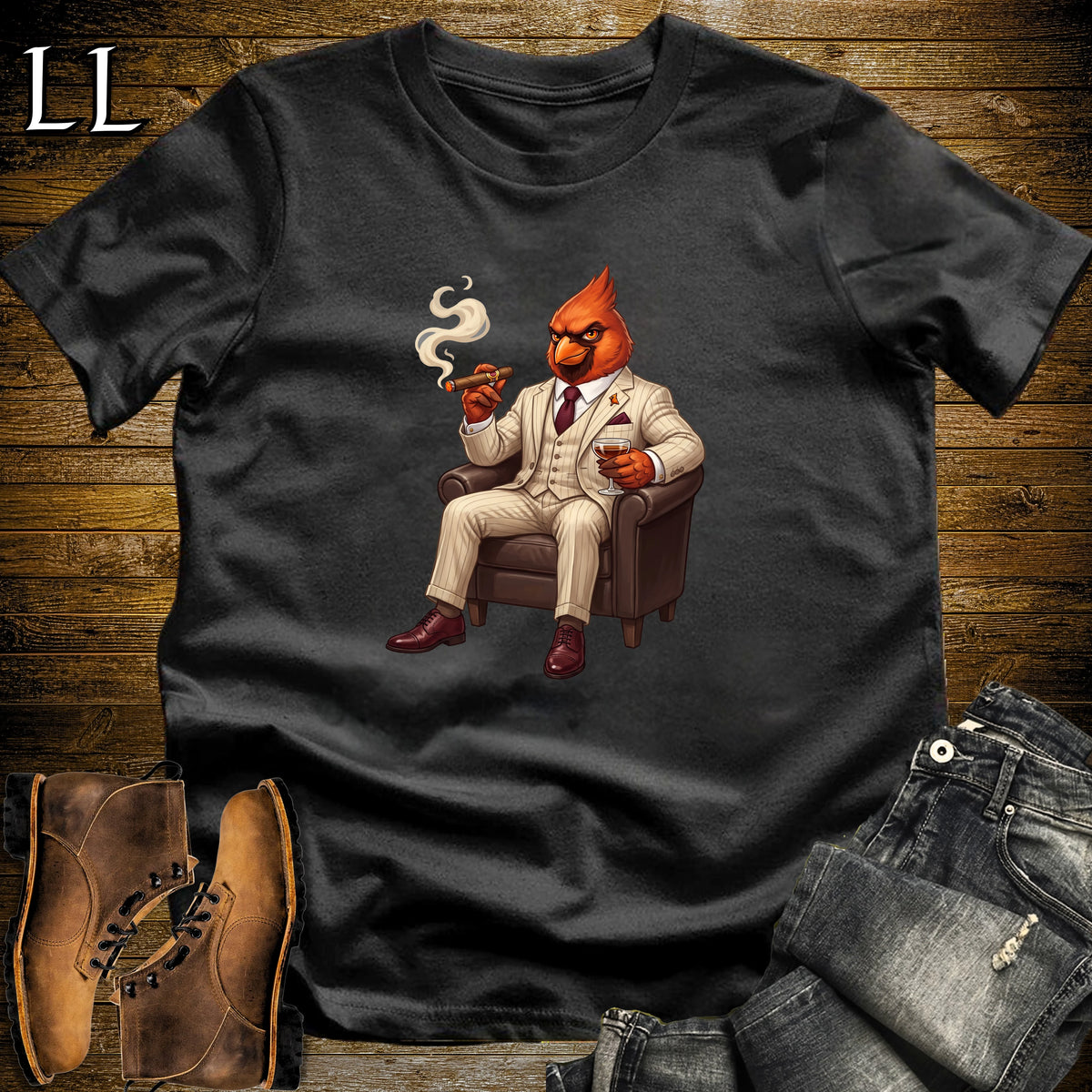 Cigar Lounge Cardinal T-Shirt Black | Bird Lover Cigar Gift