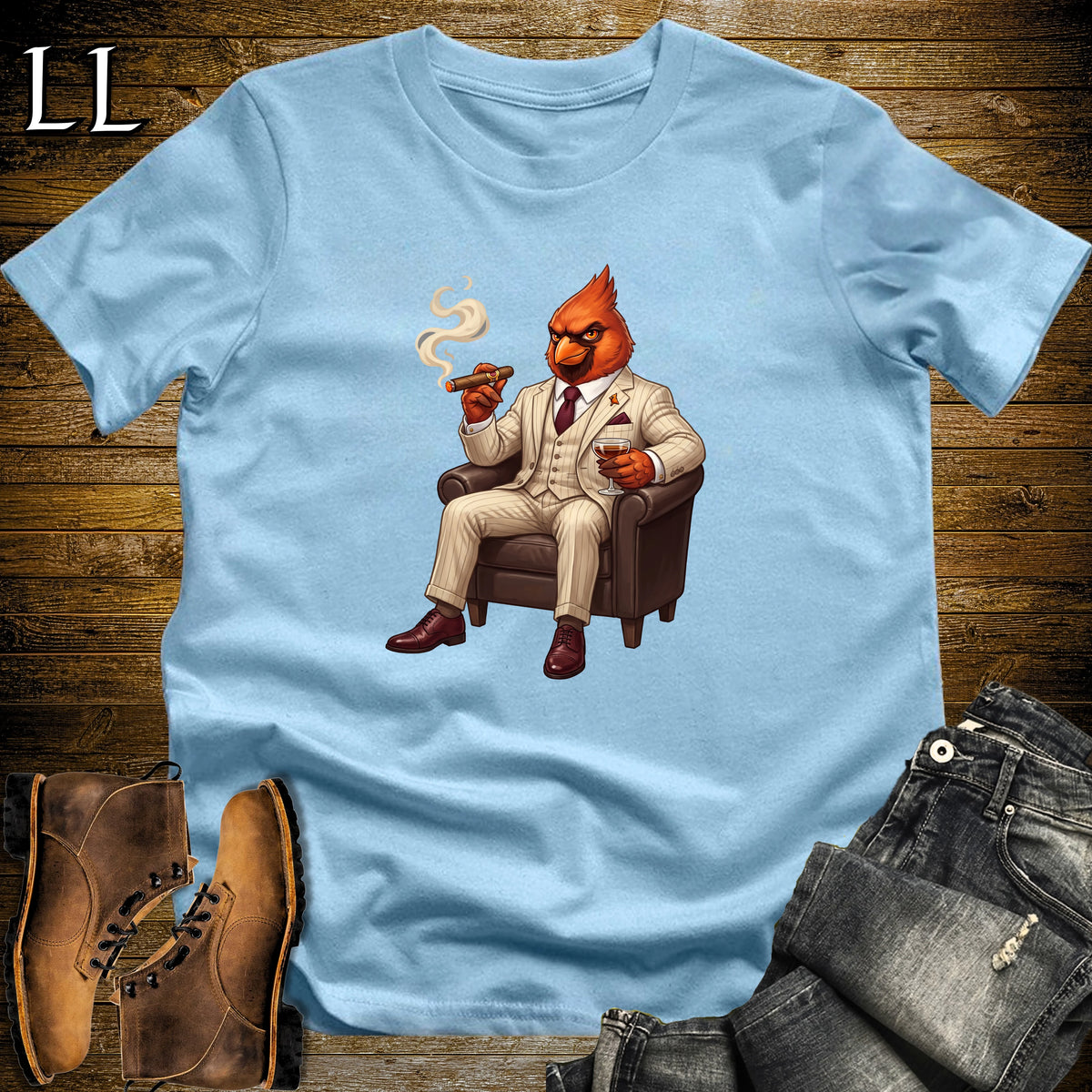 Cigar Lounge Cardinal T-Shirt Light Blue | Bird Lover Cigar Gift