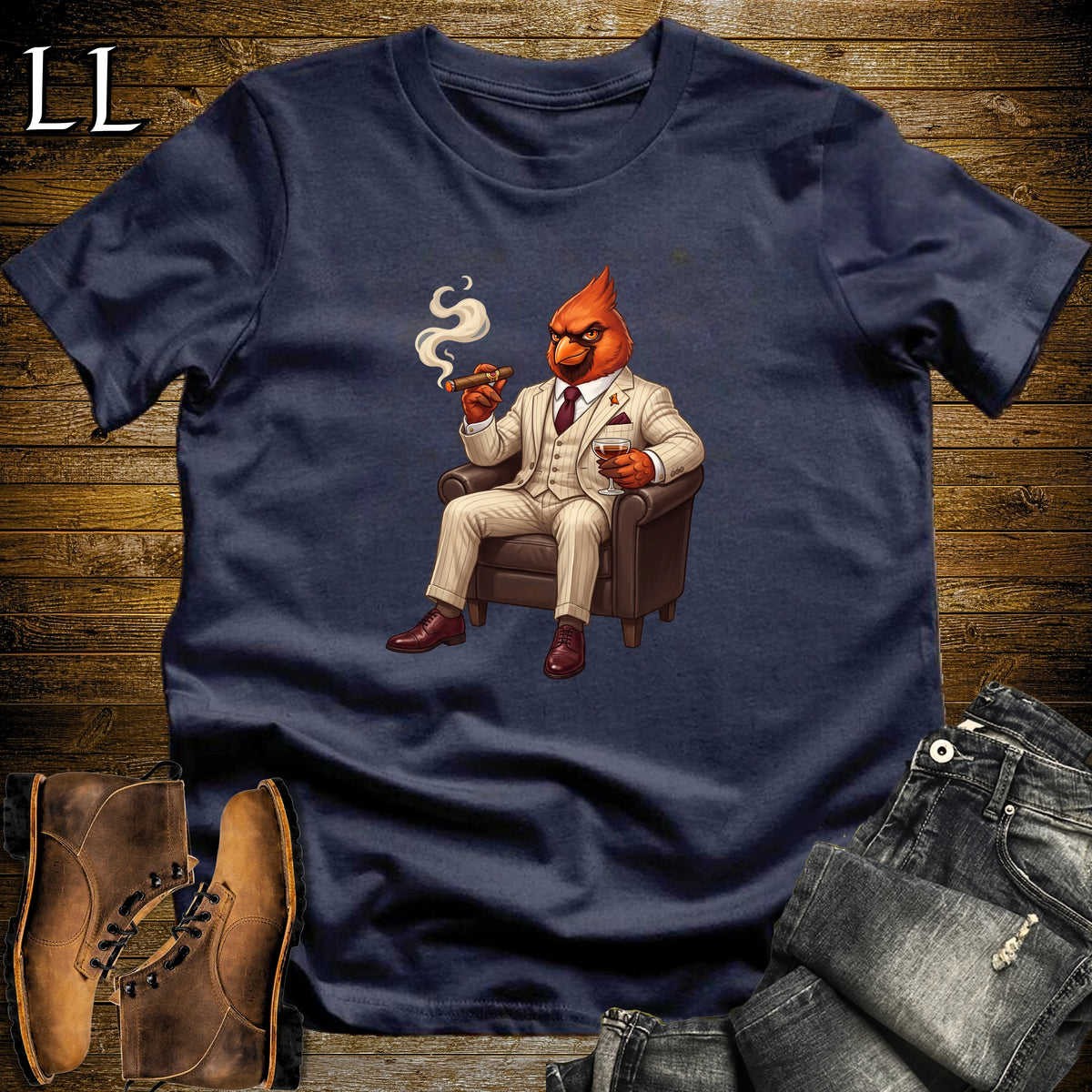 Cigar Lounge Cardinal T-Shirt Navy | Bird Lover Cigar Gift
