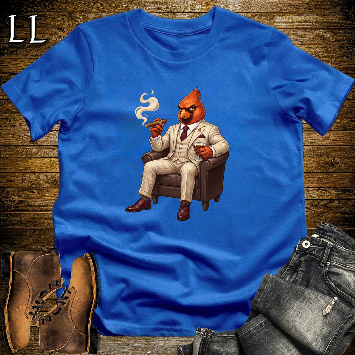 Cigar Lounge Cardinal T-Shirt Royal Blue | Bird Lover Cigar Gift