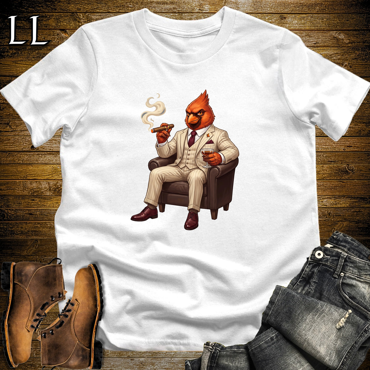 Cigar Lounge Cardinal T-Shirt White | Bird Lover Cigar Gift