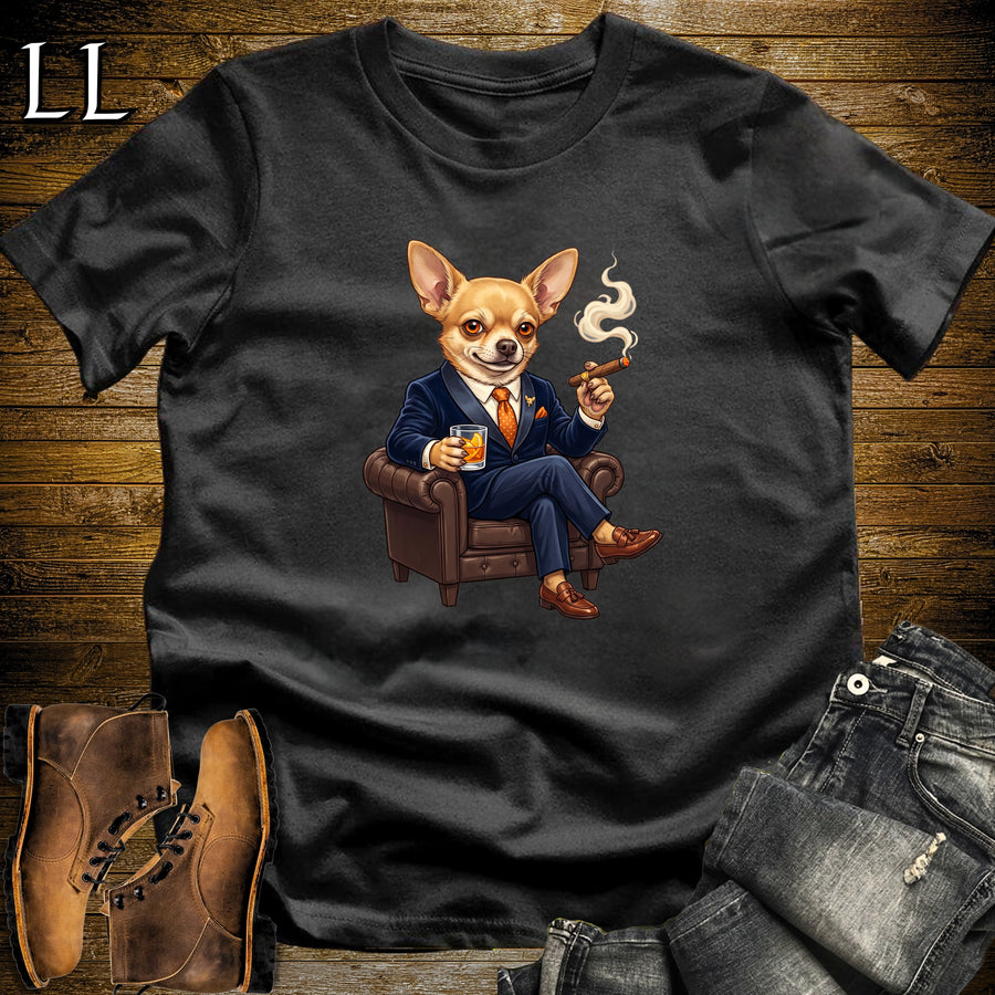 Cigar Lounge Chihuahua T-Shirt Black | Dog Lover Cigar Gift