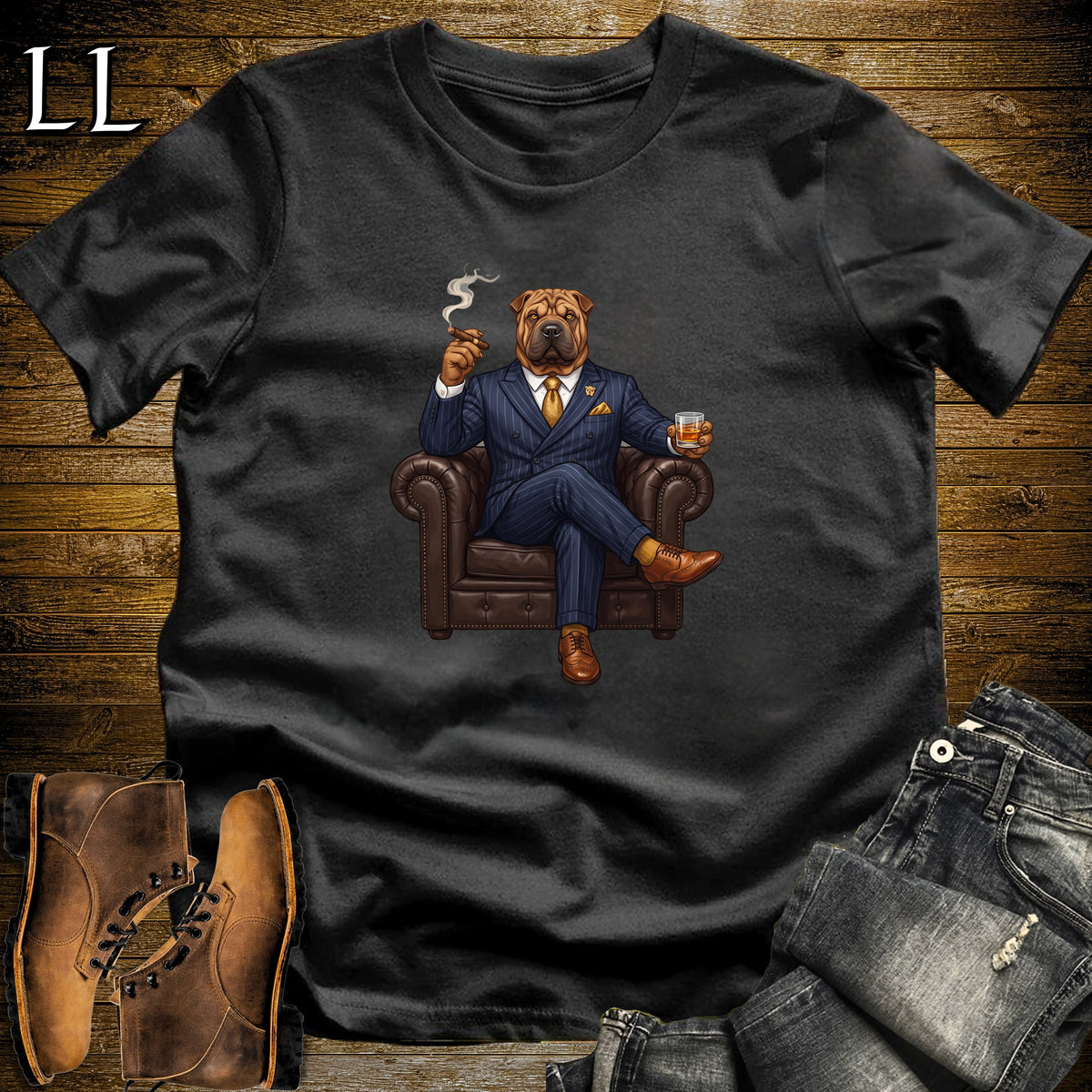 Cigar Lounge Chinese Shar Pei T-Shirt Black | Dog Cigar Gift