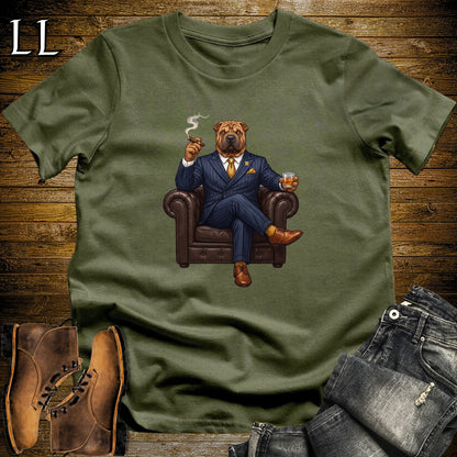 Cigar Lounge Chinese Shar Pei T-Shirt Military Green | Dog Cigar Gift