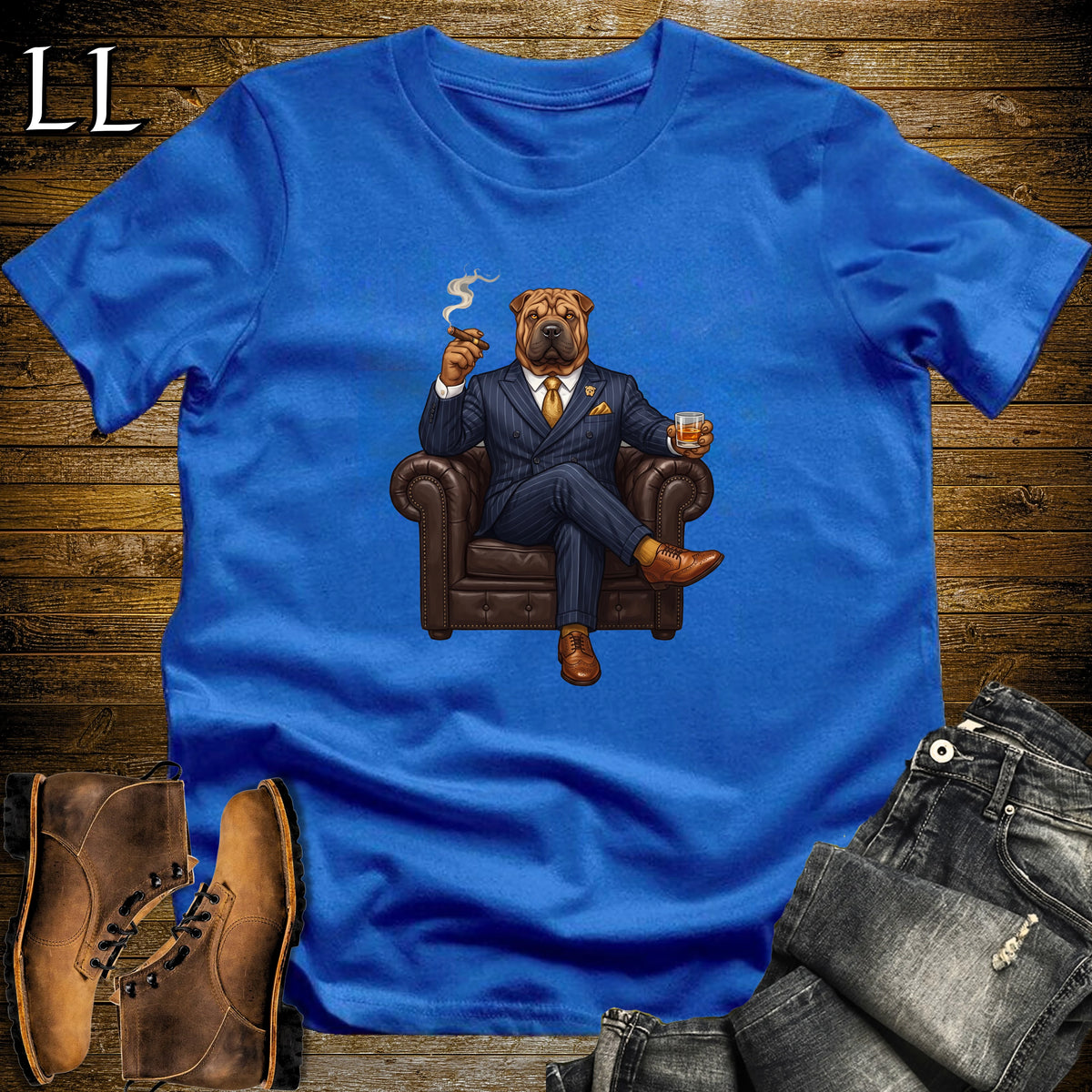 Cigar Lounge Chinese Shar Pei T-Shirt Royal Blue | Dog Cigar Gift