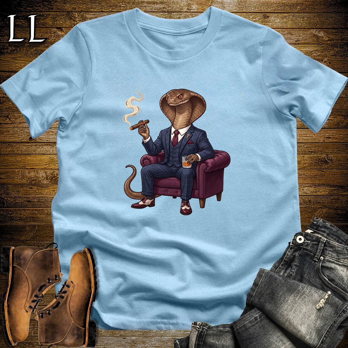 Cigar Lounge Cobra T-Shirt Light Blue | Reptile Cigar Gift