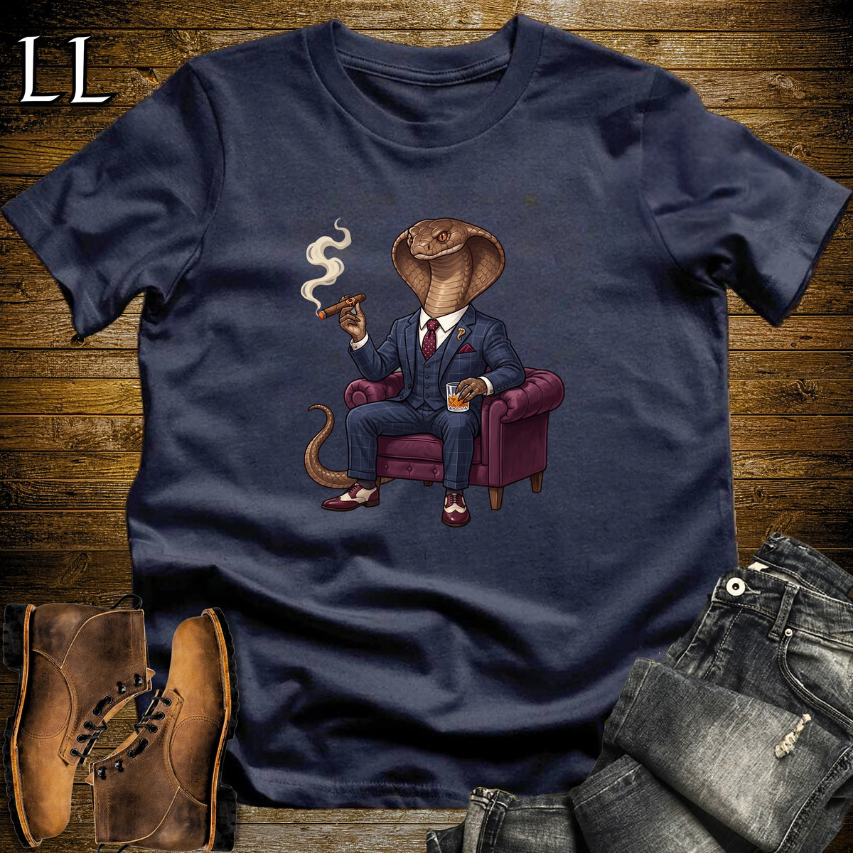Cigar Lounge Cobra T-Shirt Navy | Reptile Cigar Gift