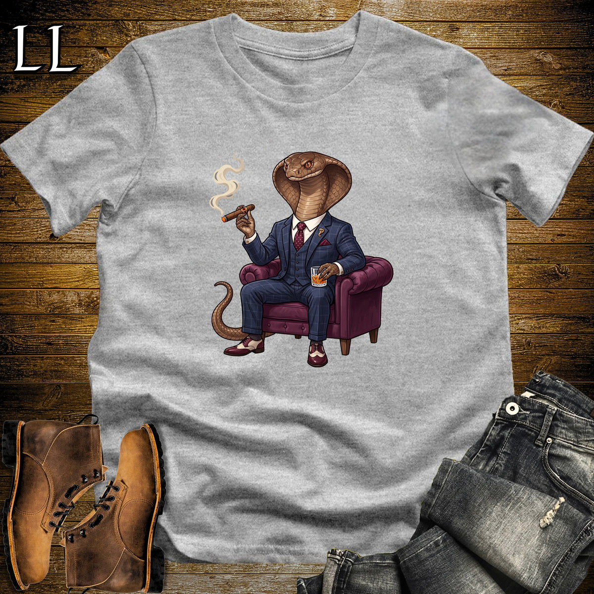 Cigar Lounge Cobra T-Shirt Sport Grey | Reptile Cigar Gift