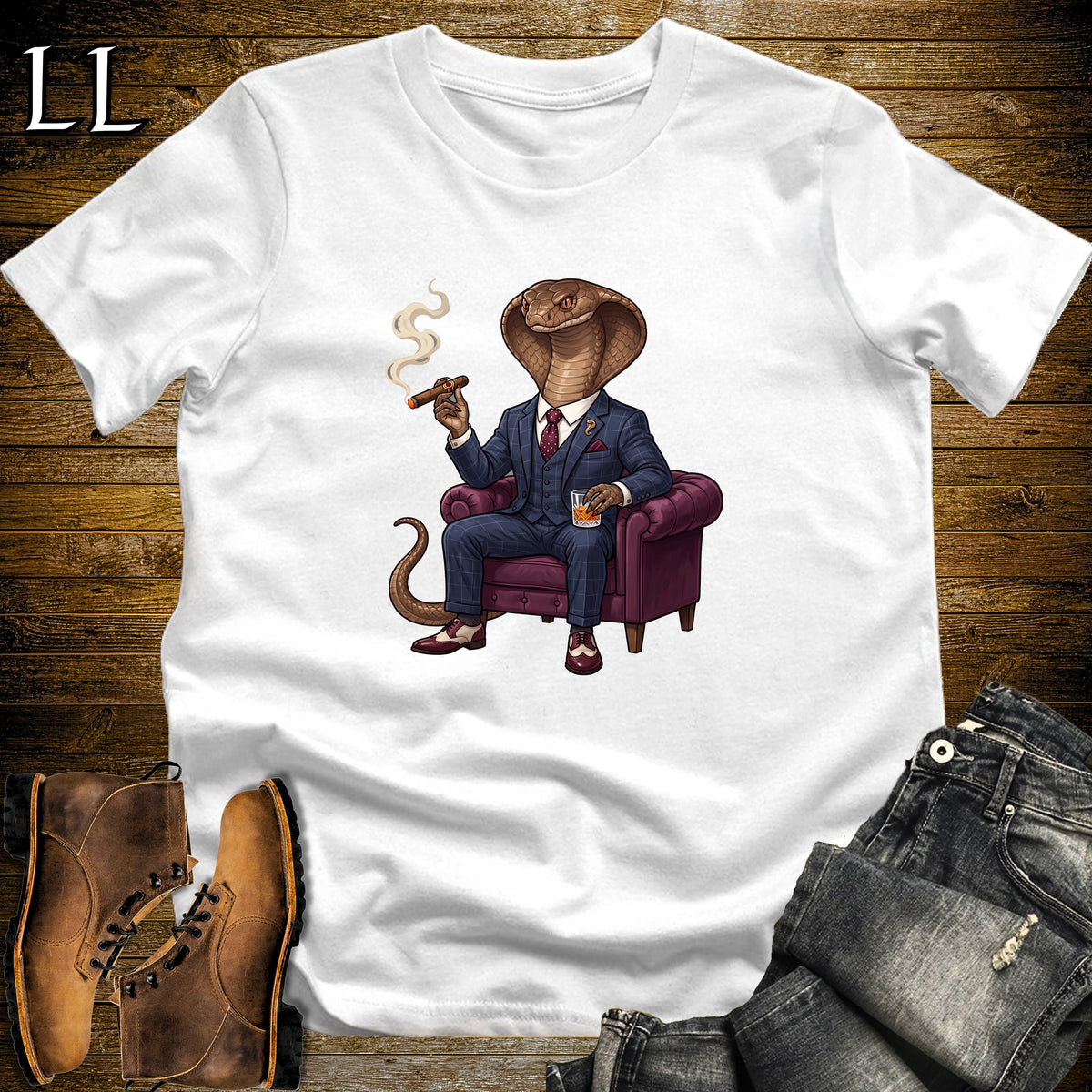Cigar Lounge Cobra T-Shirt White | Reptile Cigar Gift
