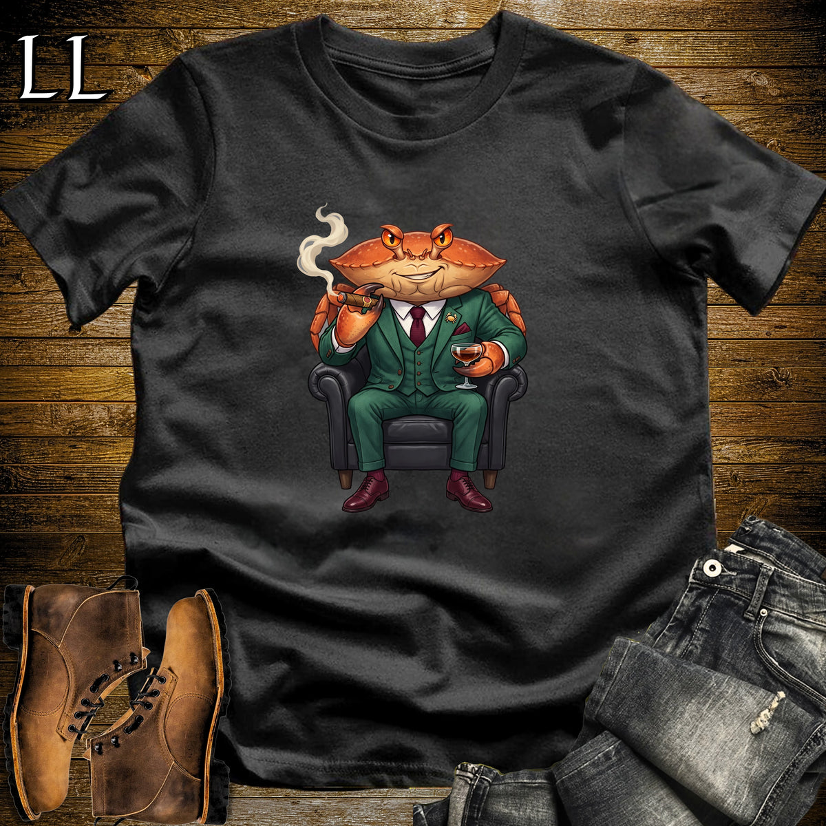 Cigar Lounge Crab T-Shirt Black | Beach Cigar Gift