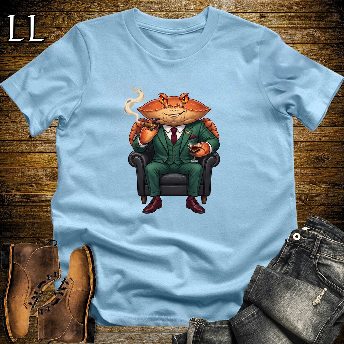 Cigar Lounge Crab T-Shirt Light Blue | Beach Cigar Gift