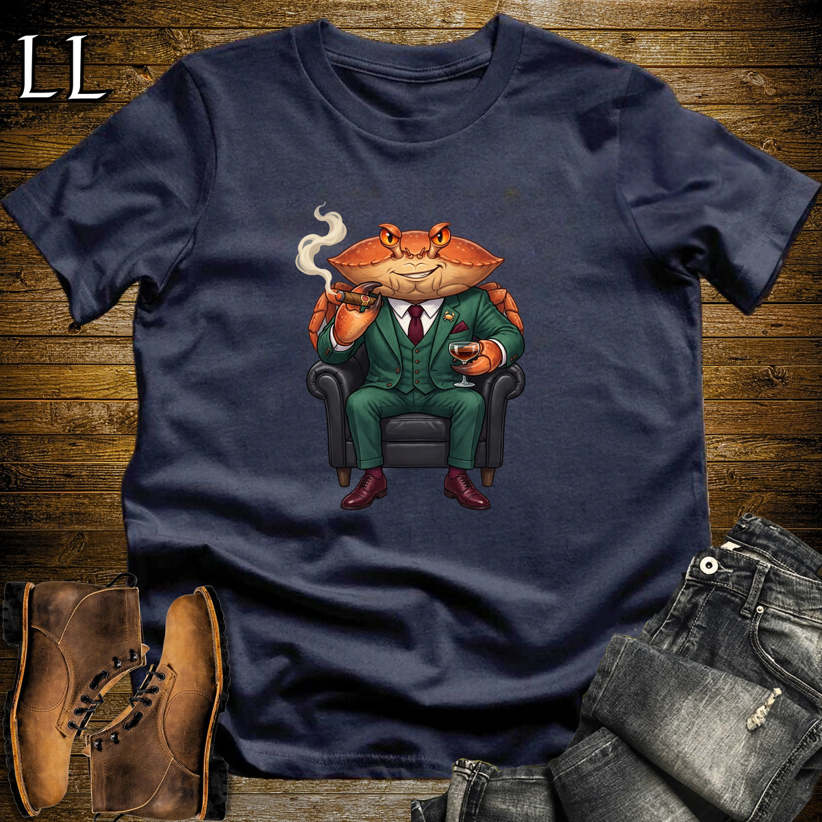 Cigar Lounge Crab T-Shirt Navy | Beach Cigar Gift