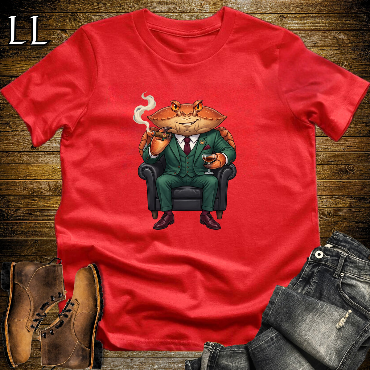 Cigar Lounge Crab T-Shirt Red | Beach Cigar Gift