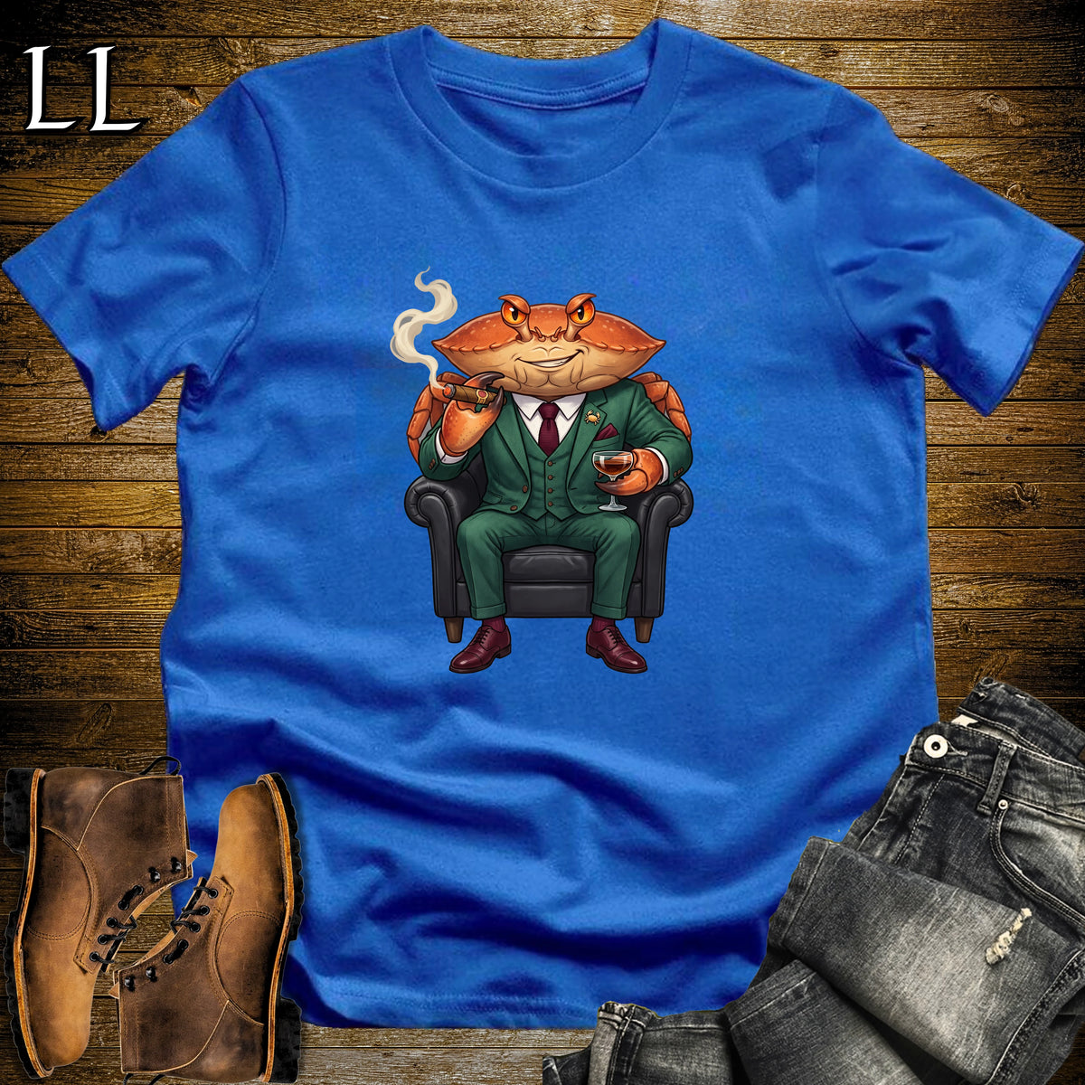 Cigar Lounge Crab T-Shirt Royal Blue | Beach Cigar Gift