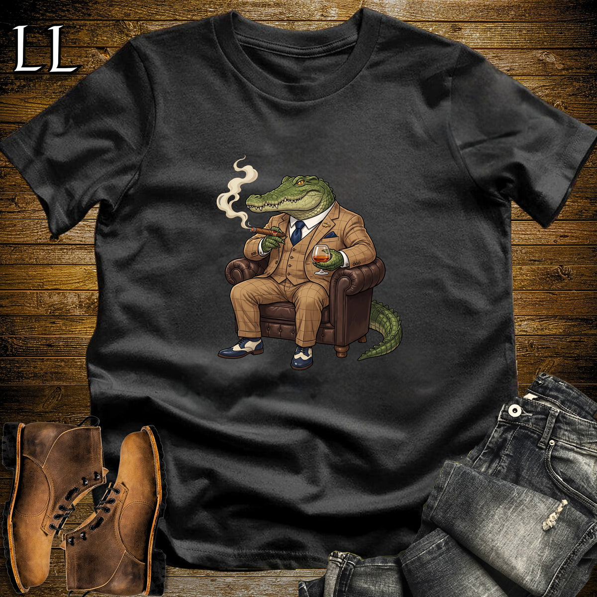 Cigar Lounge Crocodile T-Shirt Black | Reptile Cigar Gift