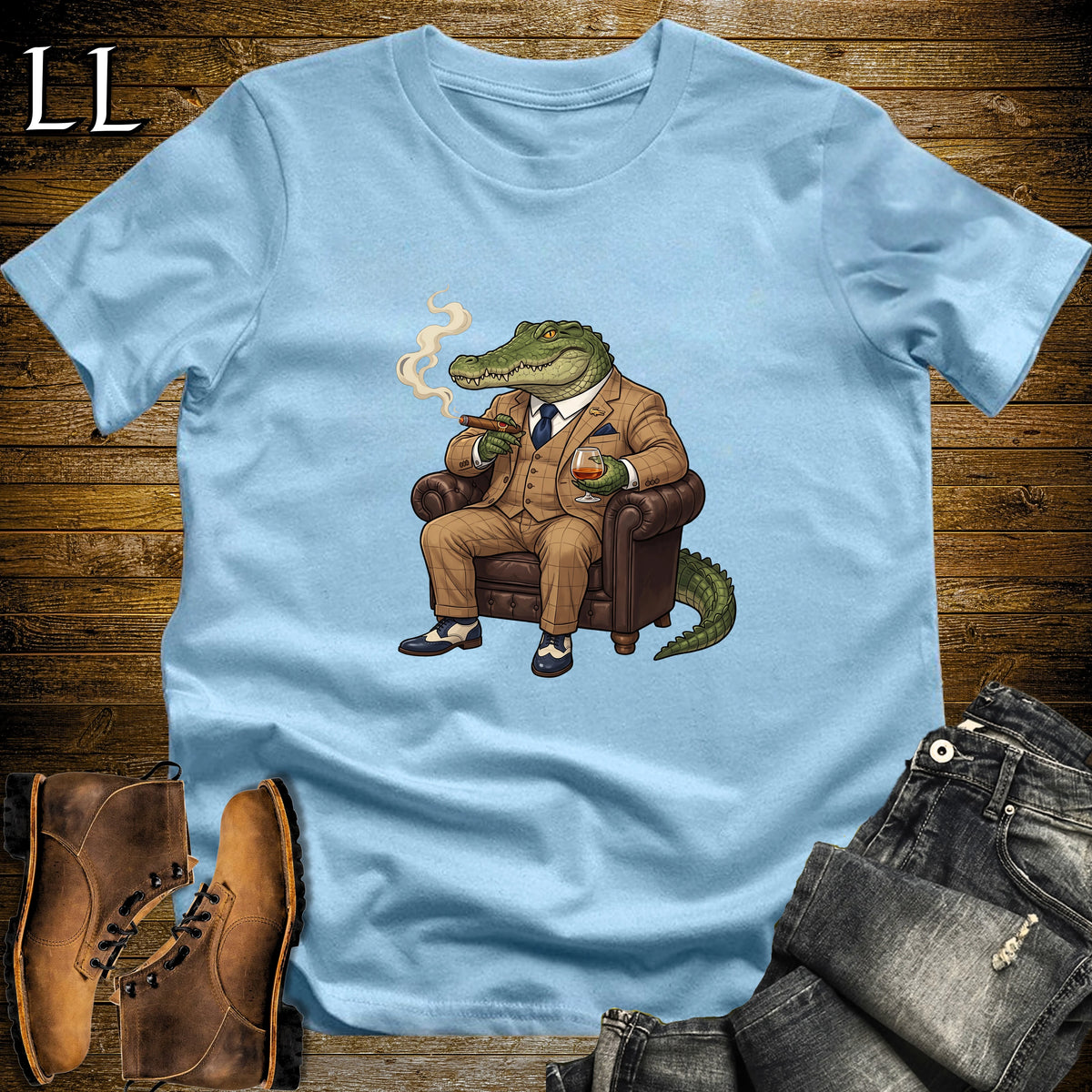 Cigar Lounge Crocodile T-Shirt Light Blue | Reptile Cigar Gift
