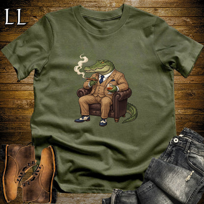 Cigar Lounge Crocodile T-Shirt Military Green | Reptile Cigar Gift