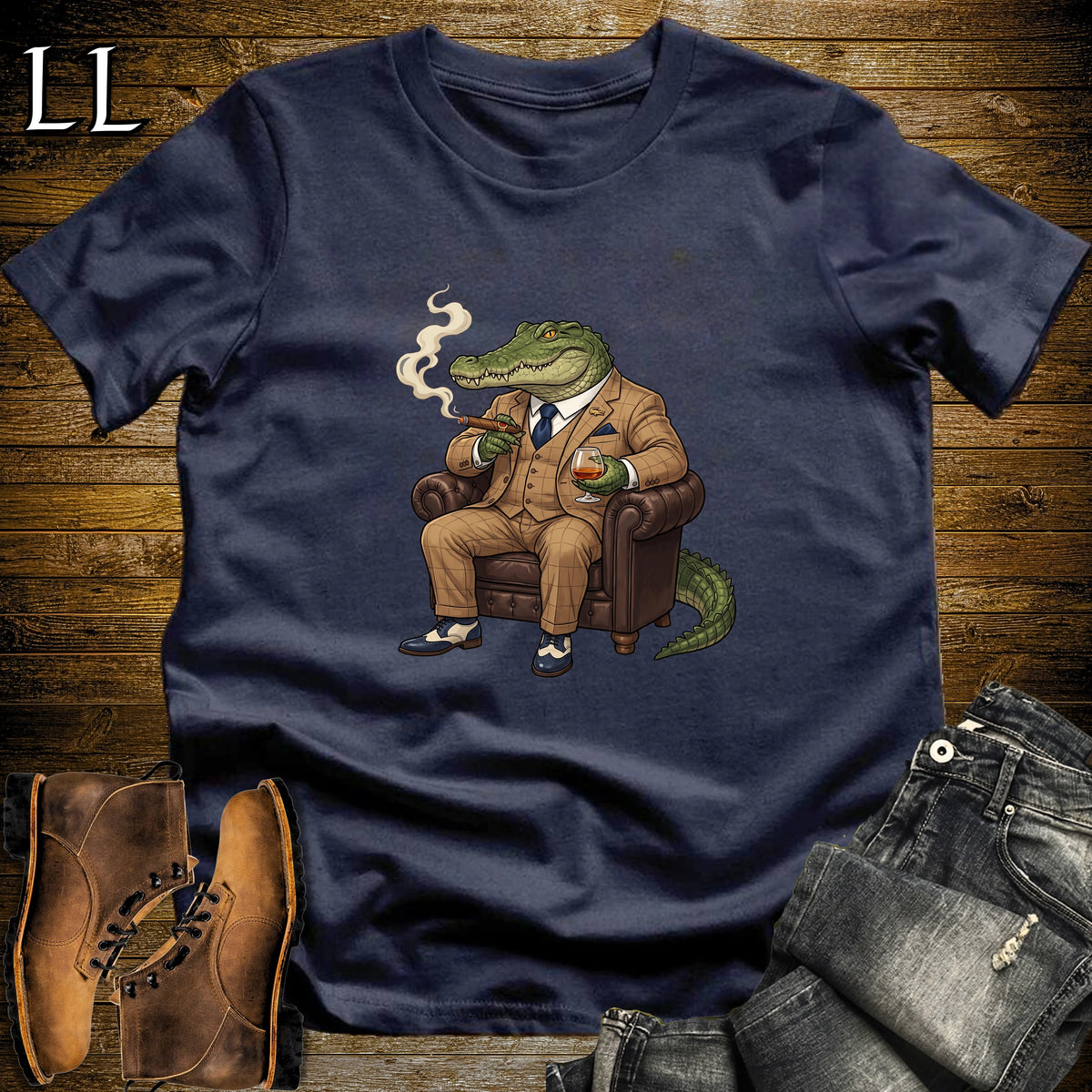 Cigar Lounge Crocodile T-Shirt Navy | Reptile Cigar Gift