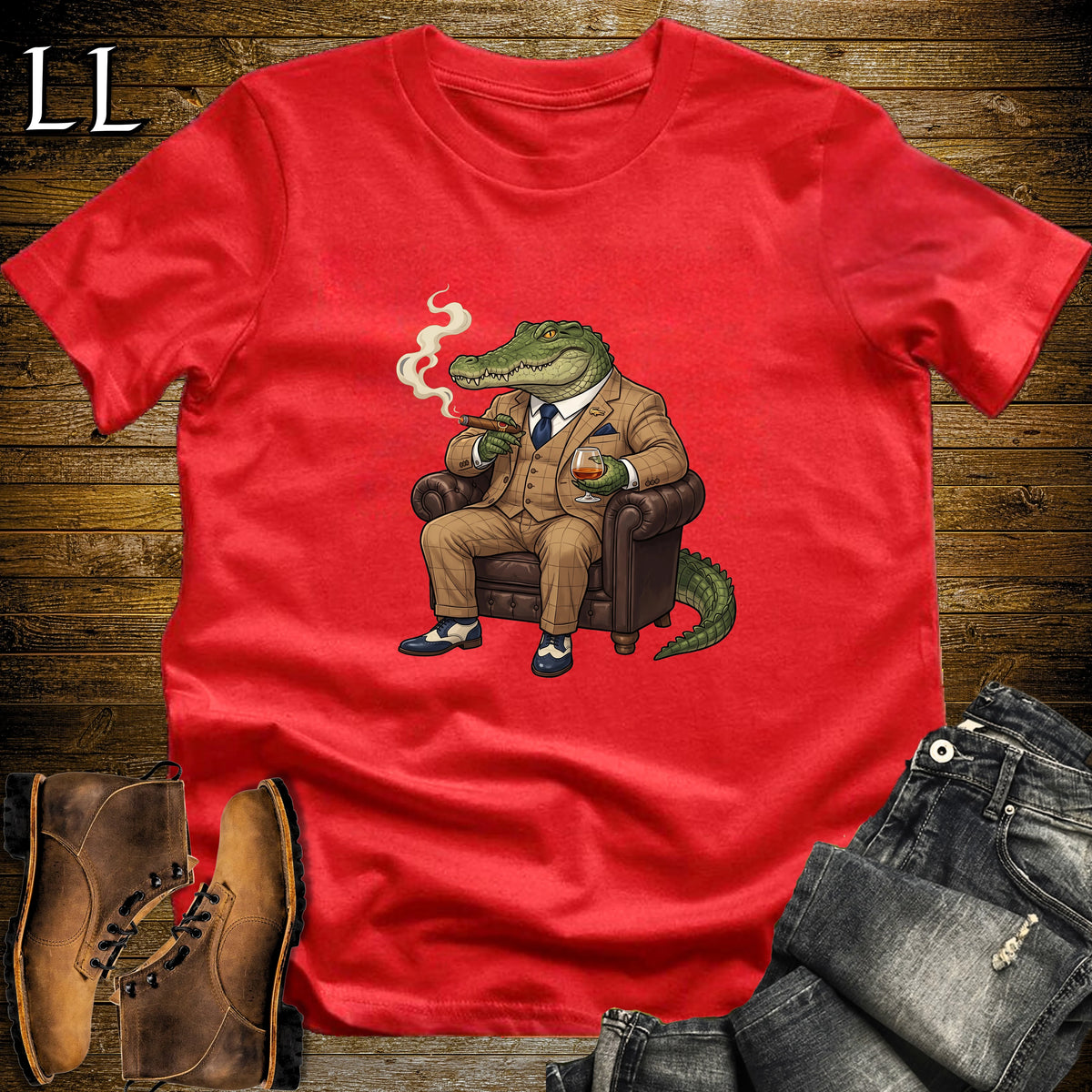 Cigar Lounge Crocodile T-Shirt Red | Reptile Cigar Gift