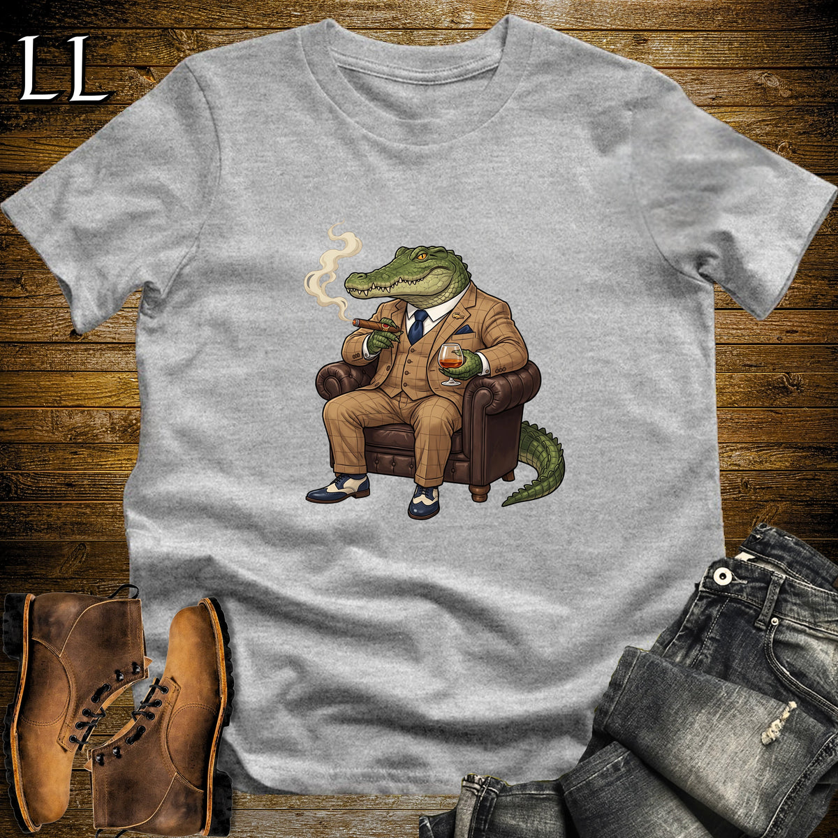 Cigar Lounge Crocodile T-Shirt Sport Grey | Reptile Cigar Gift