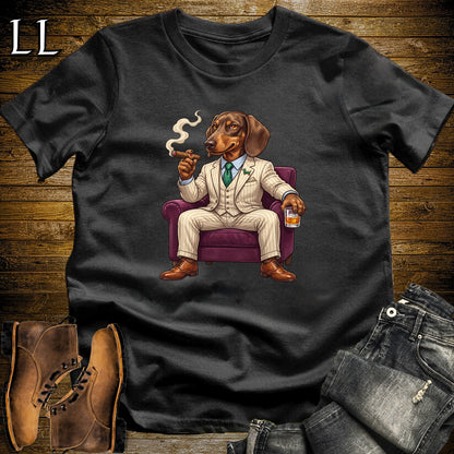 Cigar Lounge Dachshund T-Shirt Black | Dog Lover Cigar Gift