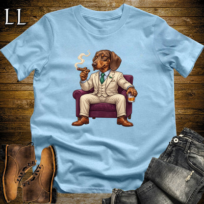 Cigar Lounge Dachshund T-Shirt Light Blue | Dog Lover Cigar Gift