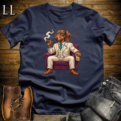 Cigar Lounge Dachshund T-Shirt Navy | Dog Lover Cigar Gift
