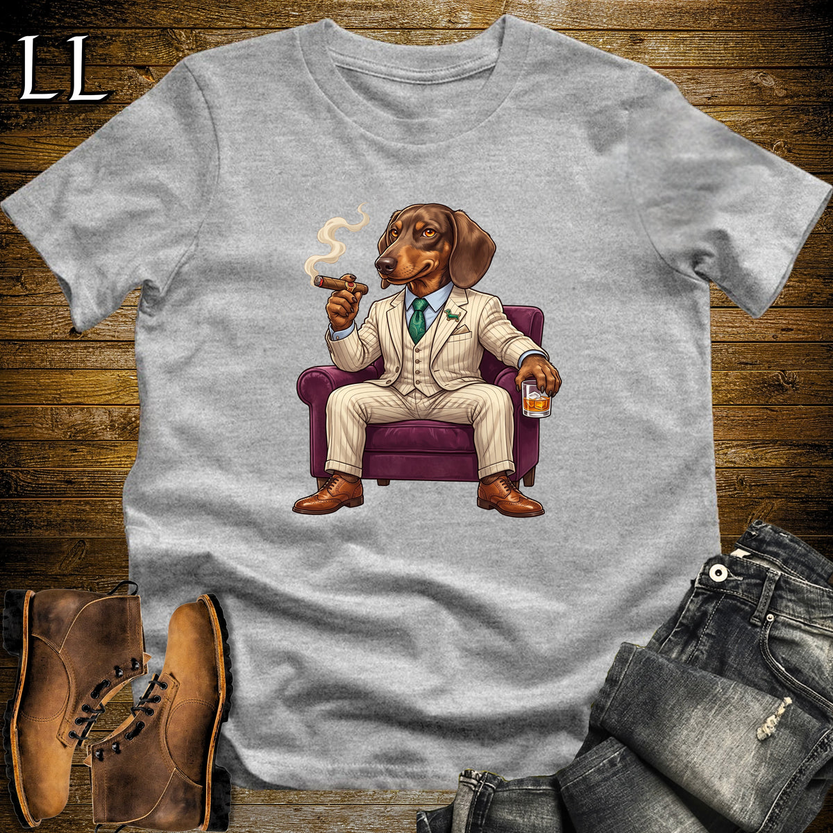 Cigar Lounge Dachshund T-Shirt Sport Grey | Dog Lover Cigar Gift