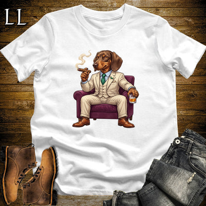 Cigar Lounge Dachshund T-Shirt White | Dog Lover Cigar Gift