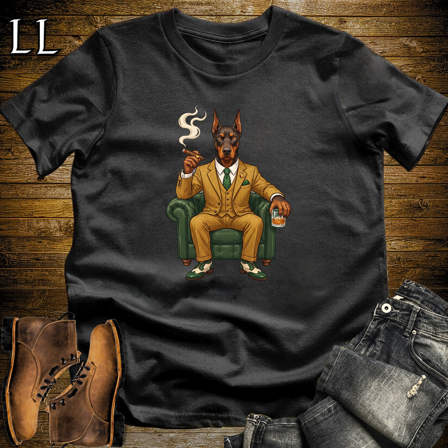 Cigar Lounge Doberman T-Shirt Black | Dog Lover Cigar Gift