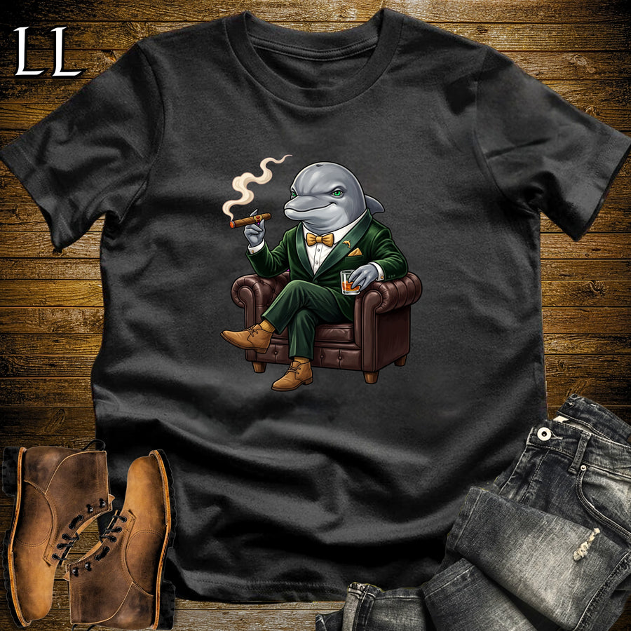 Cigar Lounge Dolphin T-Shirt Black | Beach Cigar Gift