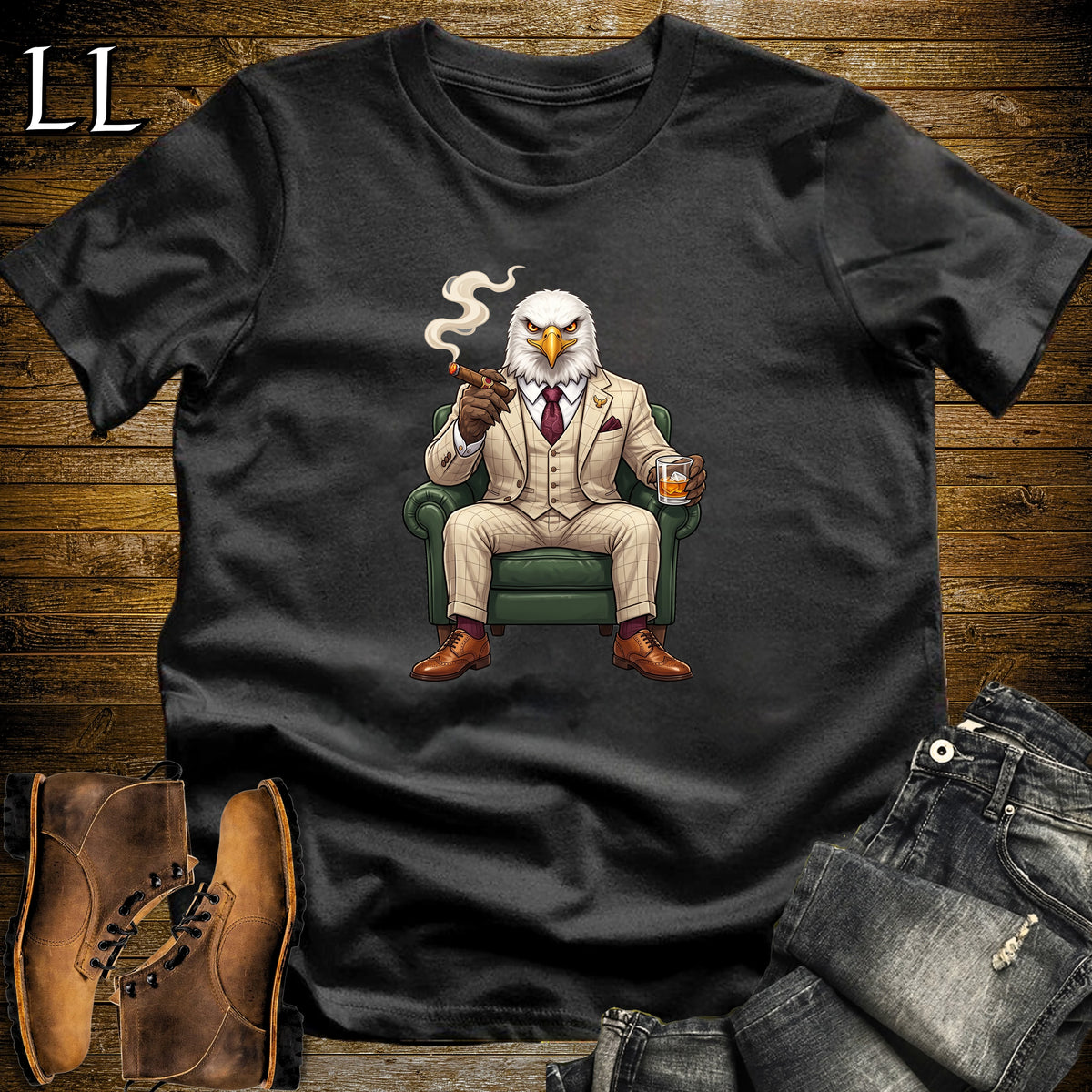 Cigar Lounge Eagle T-Shirt Black | Bird Lover Cigar Gift