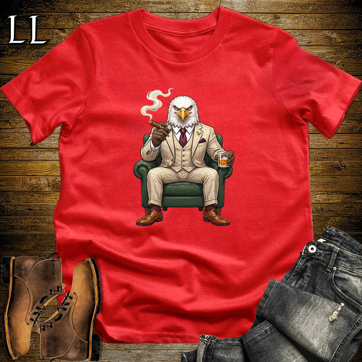 Cigar Lounge Eagle T-Shirt Red | Bird Lover Cigar Gift