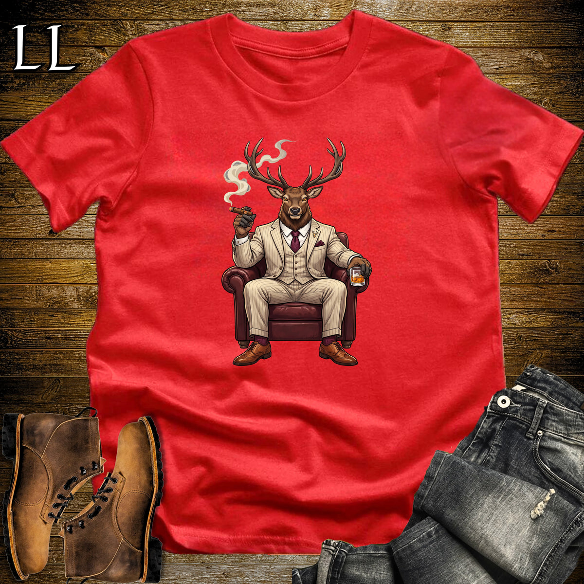 Cigar Lounge Elk T-Shirt Red | Animal Cigar Gift