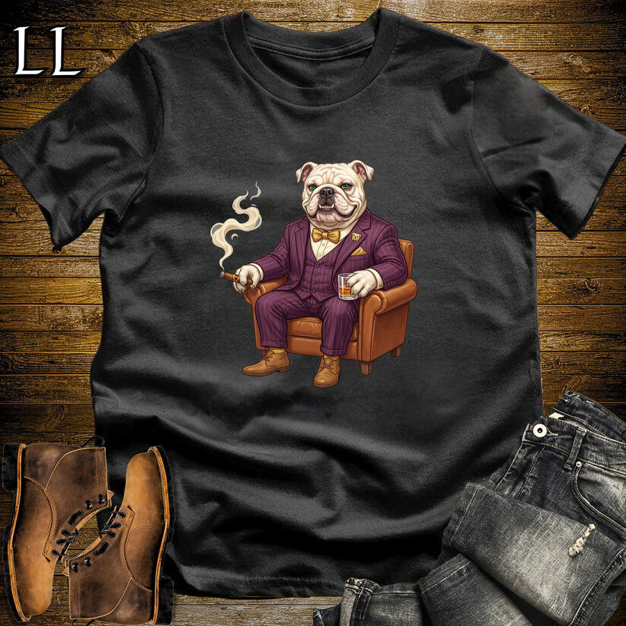 Cigar Lounge English Bulldog T-Shirt Black | Dog Cigar Gift