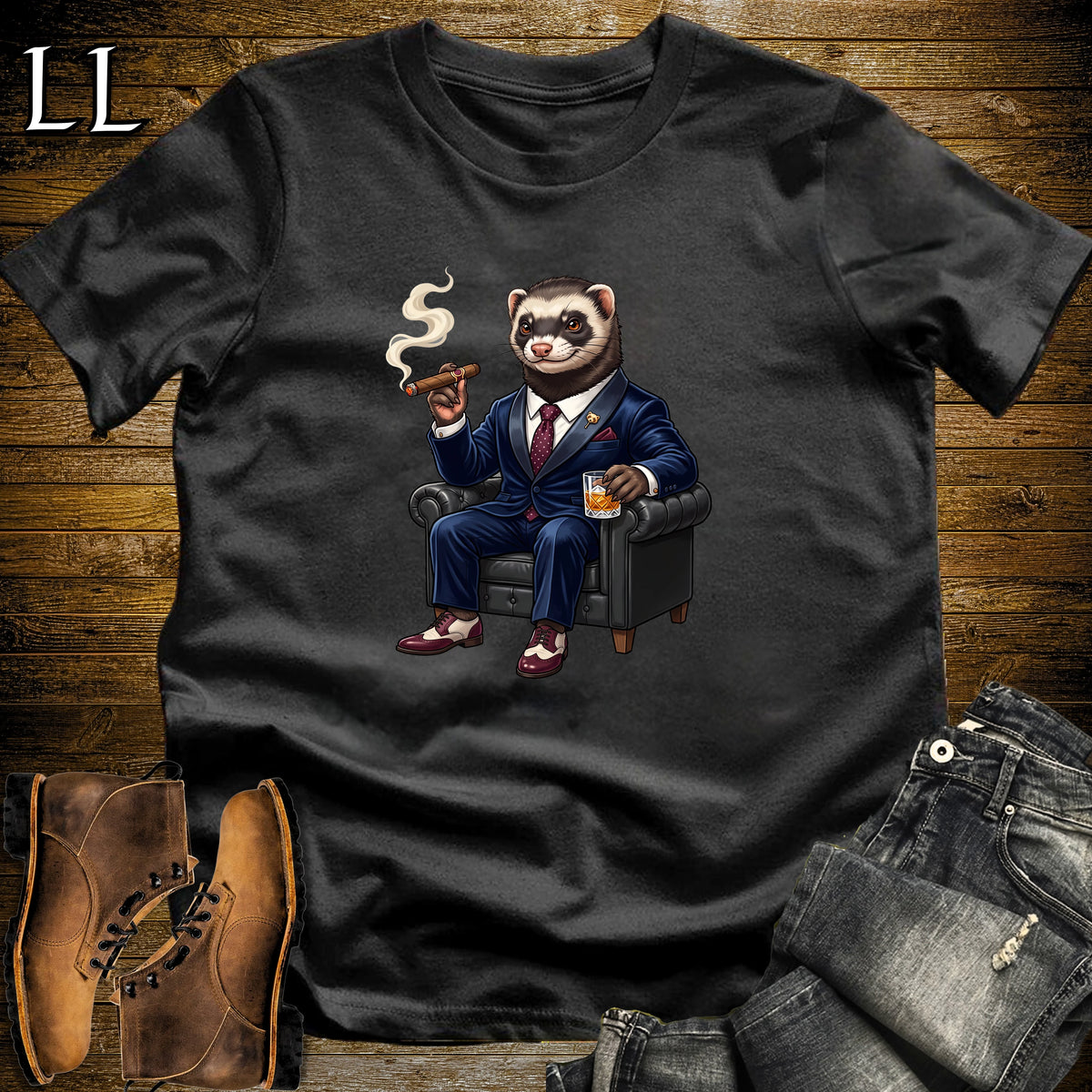 Cigar Lounge Ferret T-Shirt Black | Pet Lover Cigar Gift