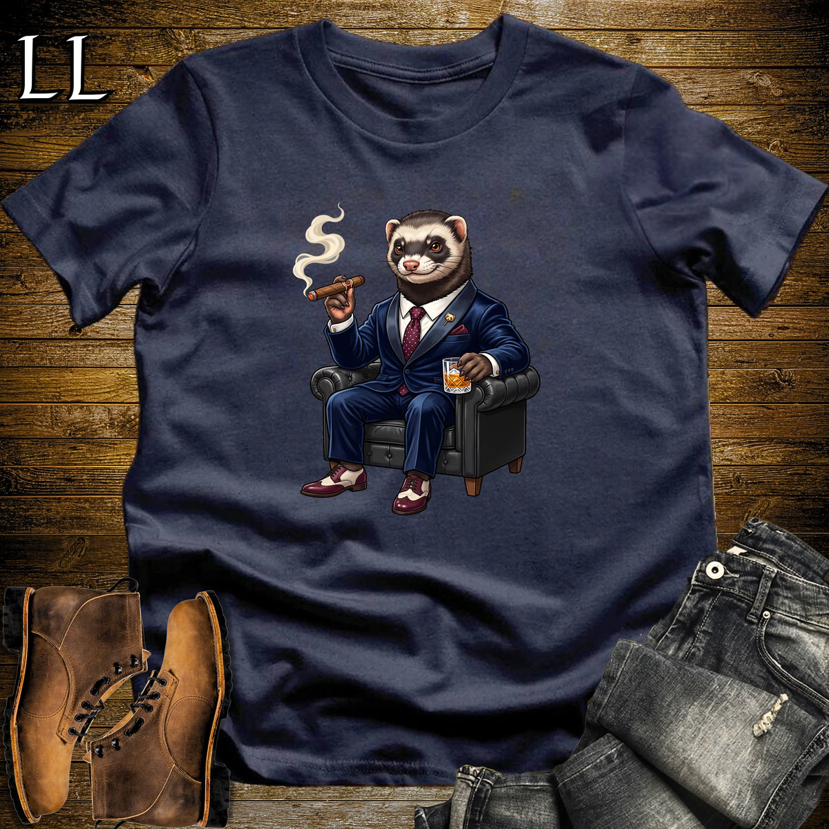 Cigar Lounge Ferret T-Shirt Navy | Pet Lover Cigar Gift
