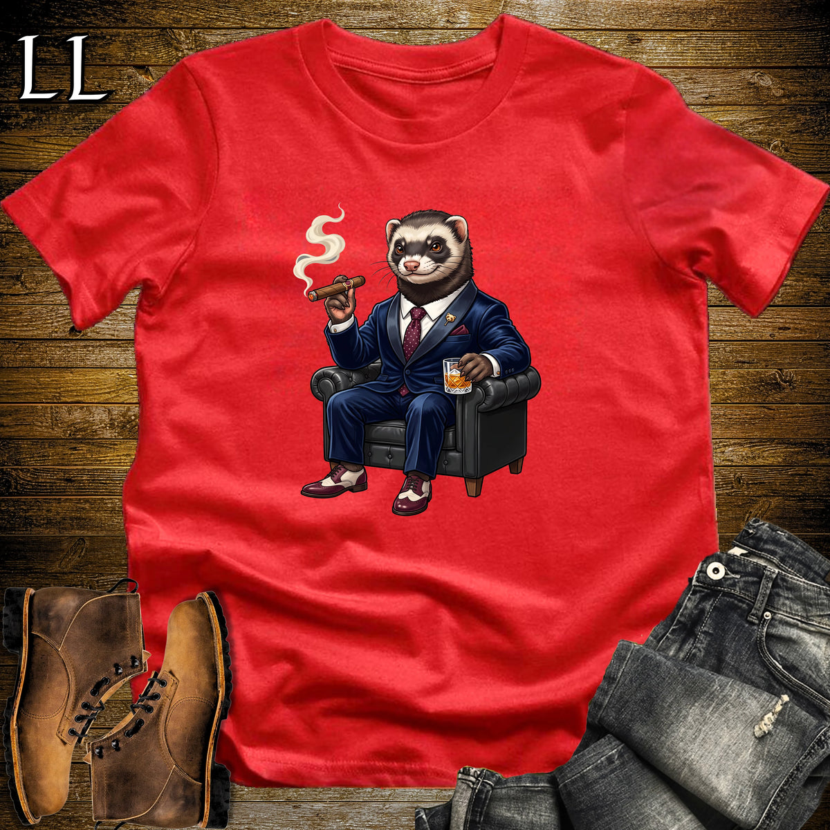Cigar Lounge Ferret T-Shirt Red | Pet Lover Cigar Gift