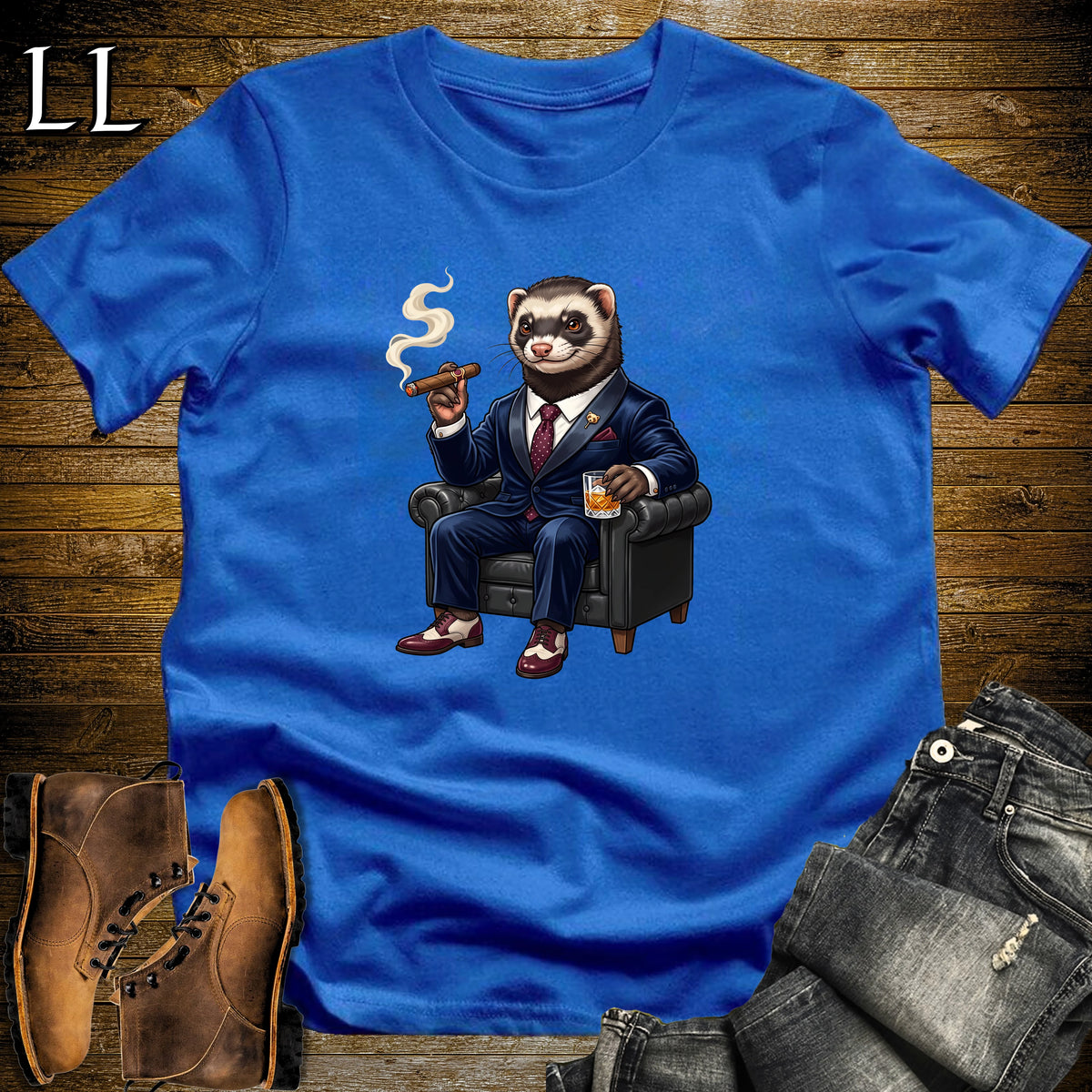 Cigar Lounge Ferret T-Shirt Royal Blue | Pet Lover Cigar Gift