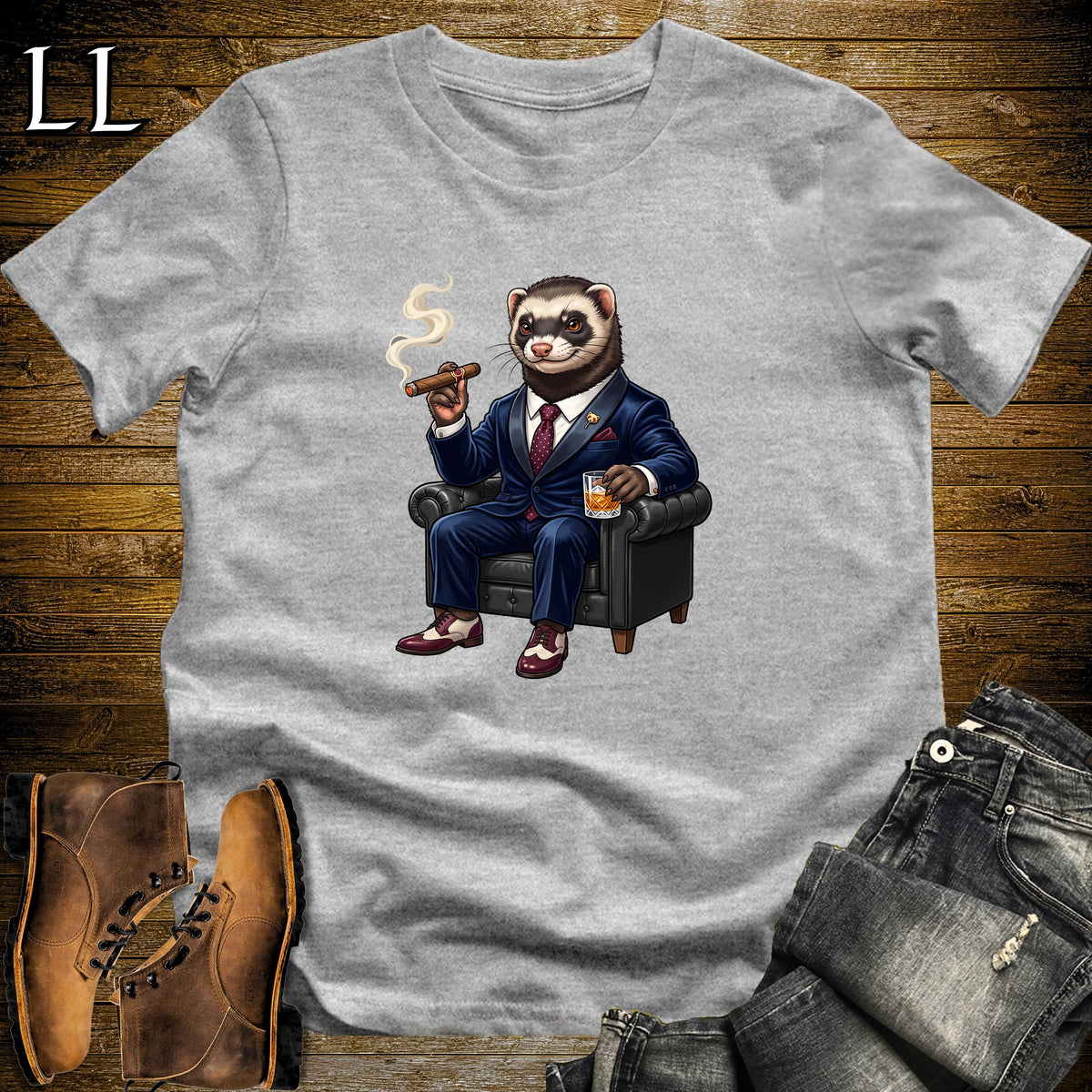 Cigar Lounge Ferret T-Shirt Sport Grey | Pet Lover Cigar Gift