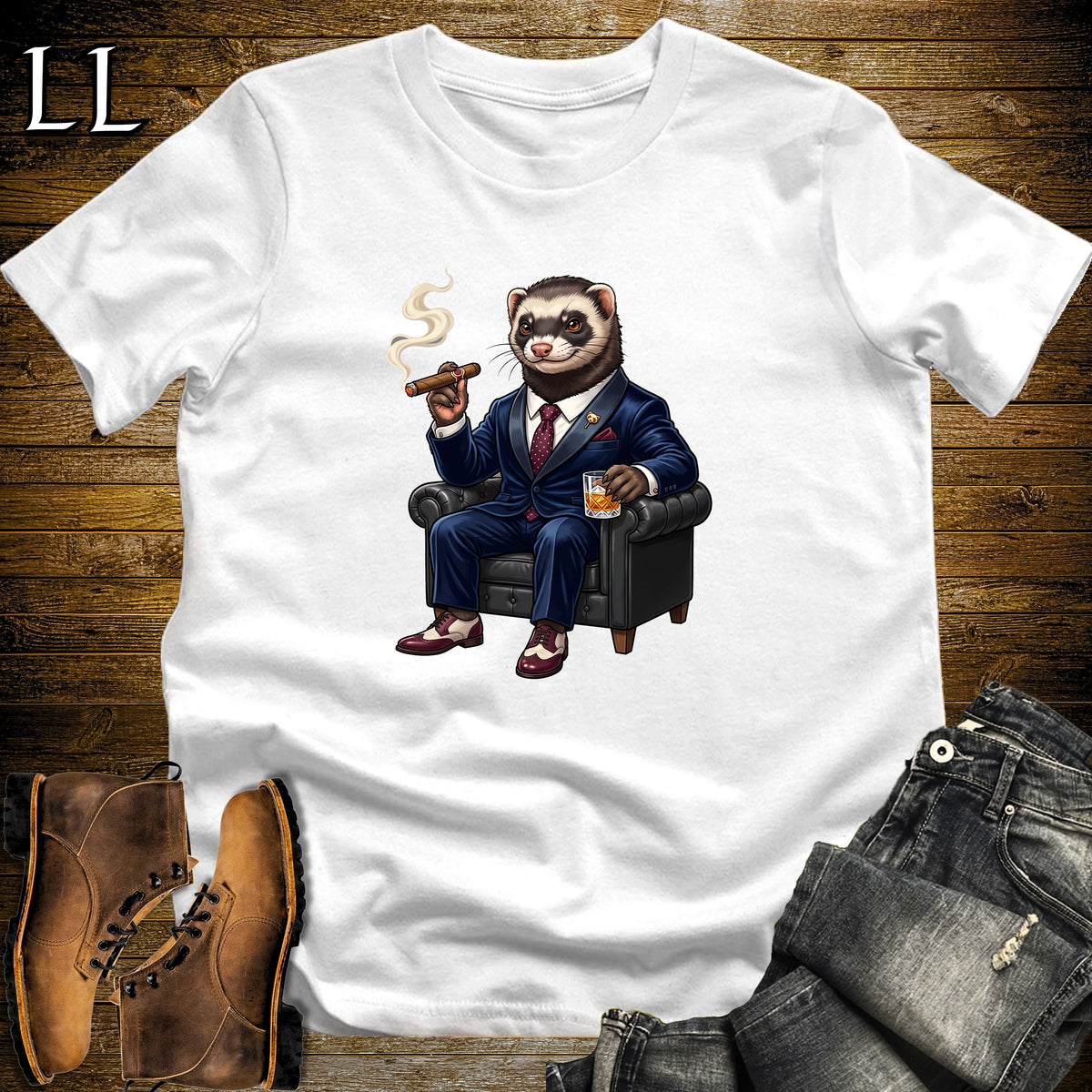 Cigar Lounge Ferret T-Shirt White | Pet Lover Cigar Gift