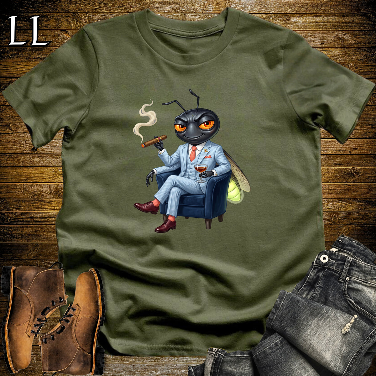 Cigar Lounge Firefly T-Shirt Military Green | Animal Cigar Gift