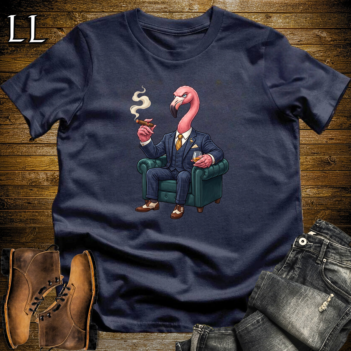 Cigar Lounge Flamingo T-Shirt Navy | Bird Lover Cigar Gift