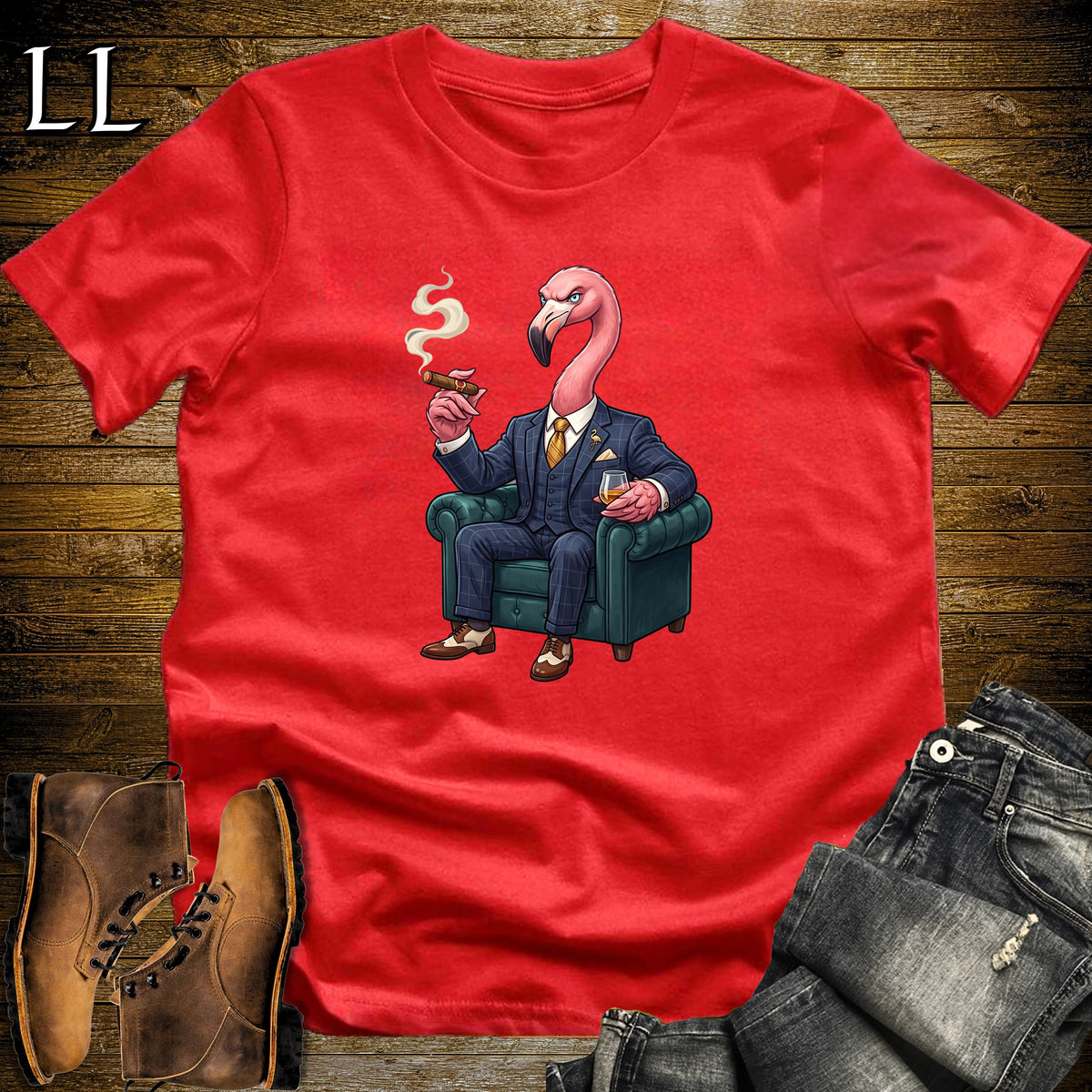 Cigar Lounge Flamingo T-Shirt Red | Bird Lover Cigar Gift