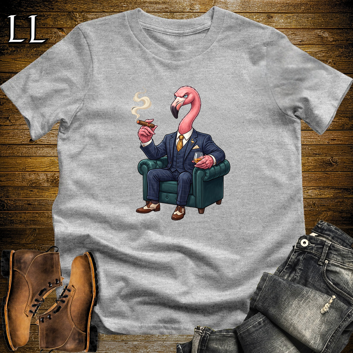 Cigar Lounge Flamingo T-Shirt Sport Grey | Bird Lover Cigar Gift