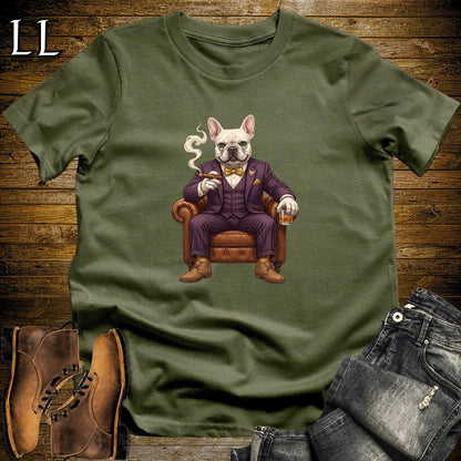 Cigar Lounge French Bulldog T-Shirt Military Green | Dog Cigar Gift
