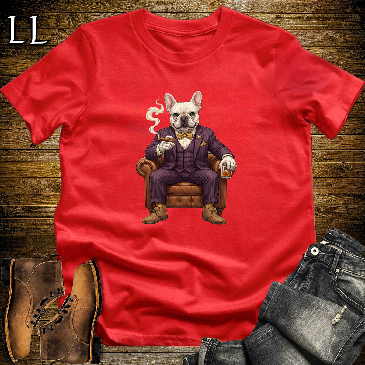 Cigar Lounge French Bulldog T-Shirt Red | Dog Cigar Gift