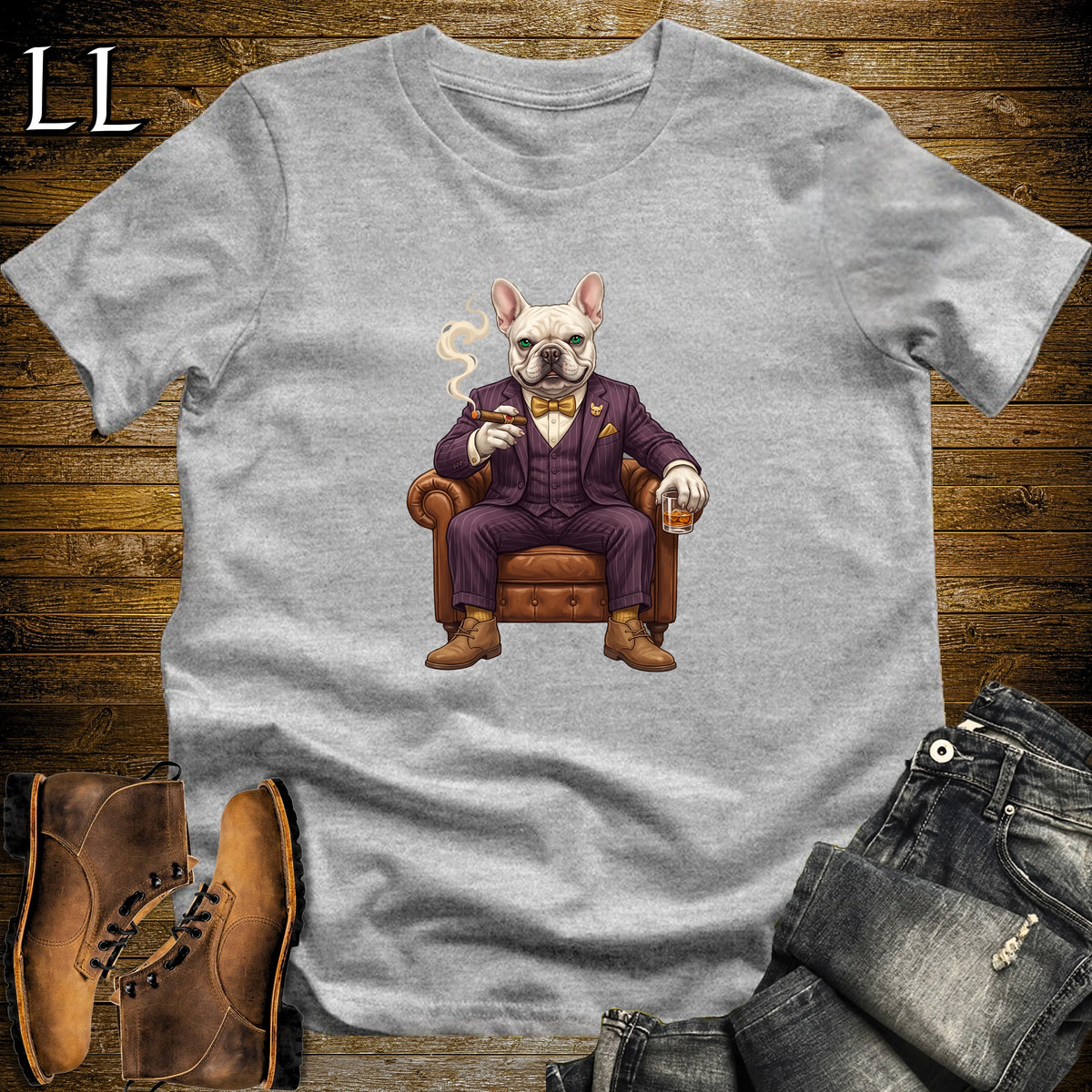 Cigar Lounge French Bulldog T-Shirt Sport Grey | Dog Cigar Gift