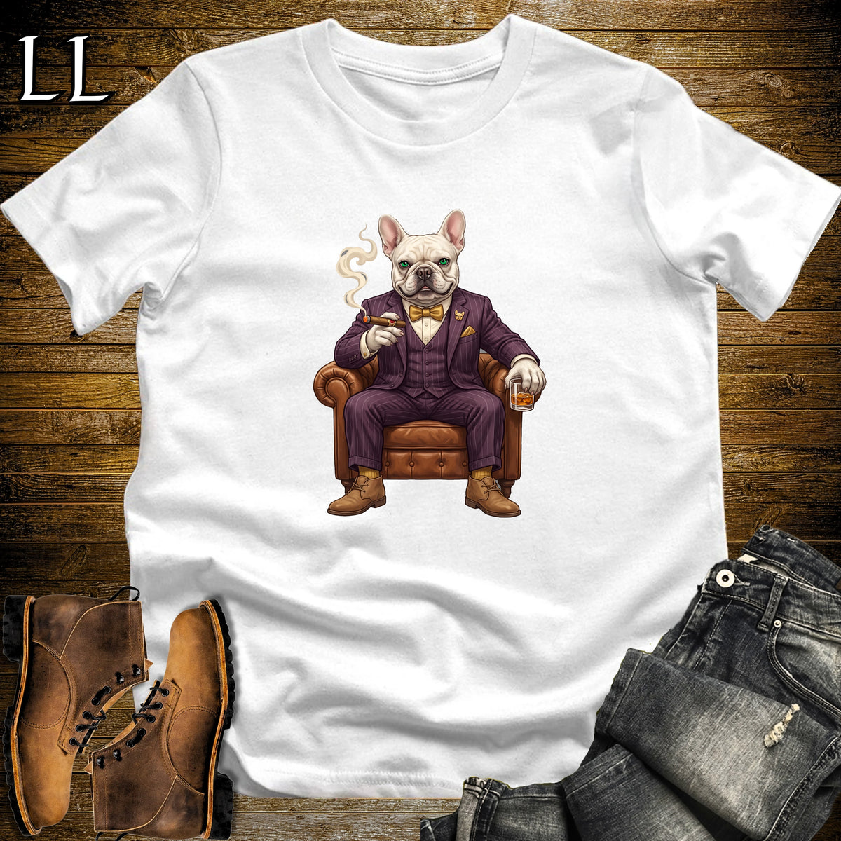 Cigar Lounge French Bulldog T-Shirt White | Dog Cigar Gift