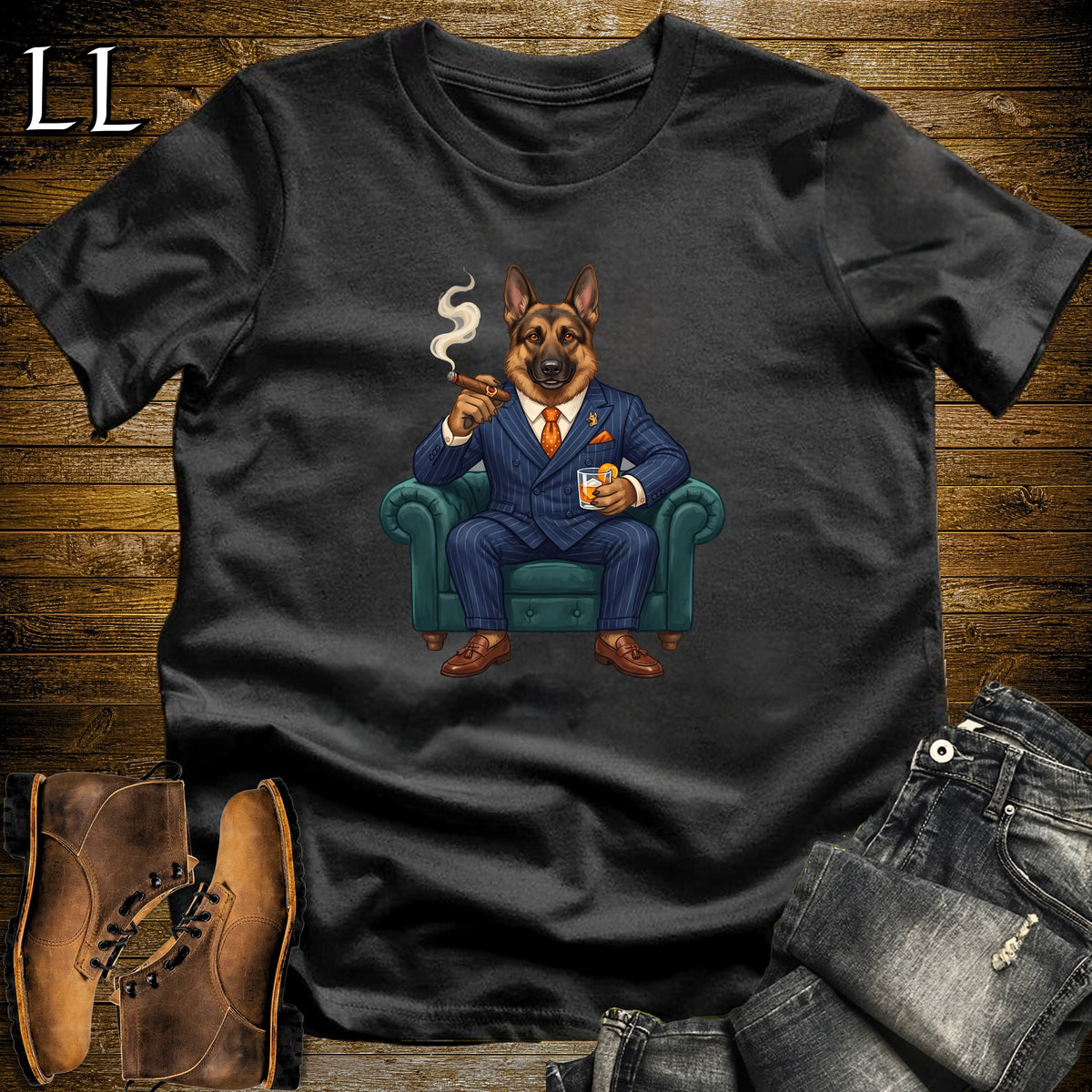 Cigar Lounge German Shepherd T-Shirt Black | Dog Cigar Gift